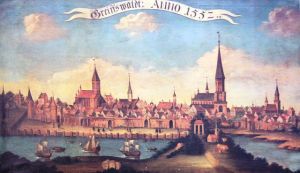 Bild 1: Greifswald 1552; Zeichnung von Johann Gottlieb Giese